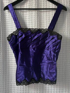 Vtg Victoria's Secret purple black lace satin camisole women's medium gold label